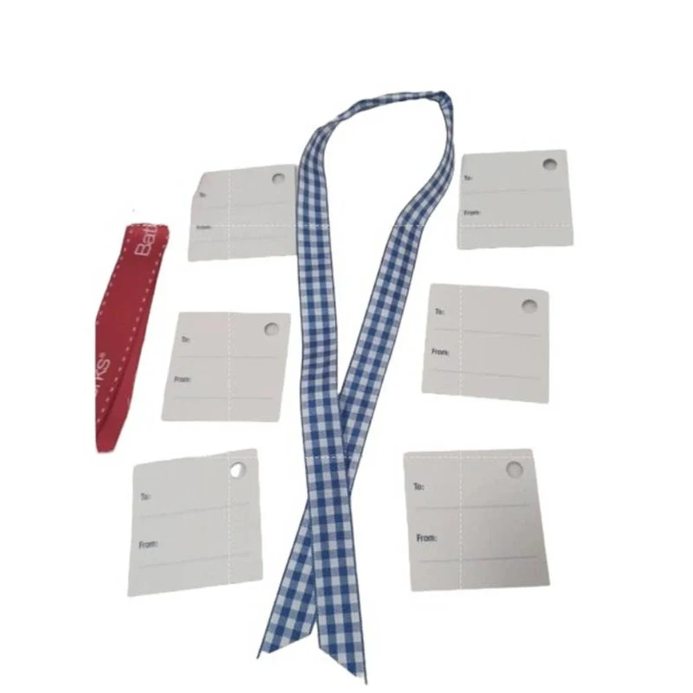 16 pc Bath & Body Works Ribbons & Tags Blue Gingham Pattern & Red &‎ Star Crafts